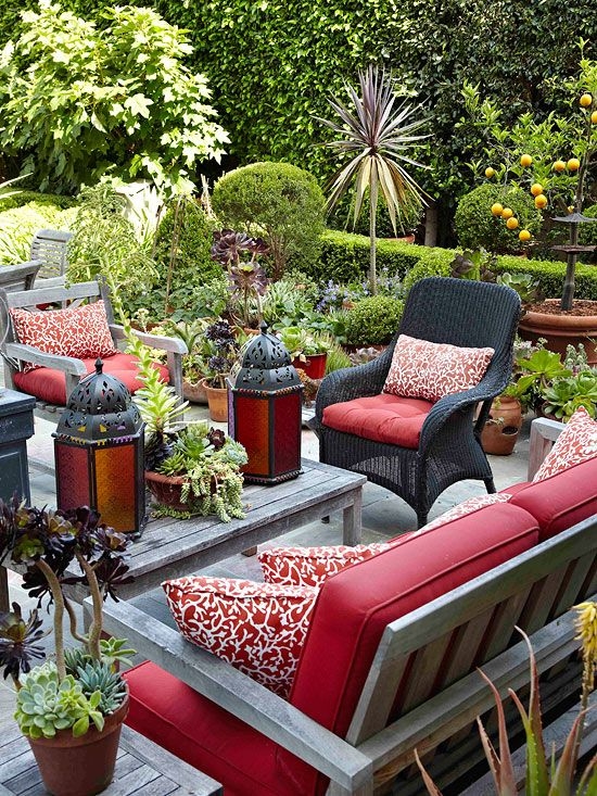 Outdoor Sectional Built-In Table Modern Minimalist Patio Lounge Layout