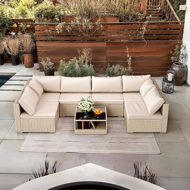 Outdoor Sectional Set 7-Piece Modular Box Cushion