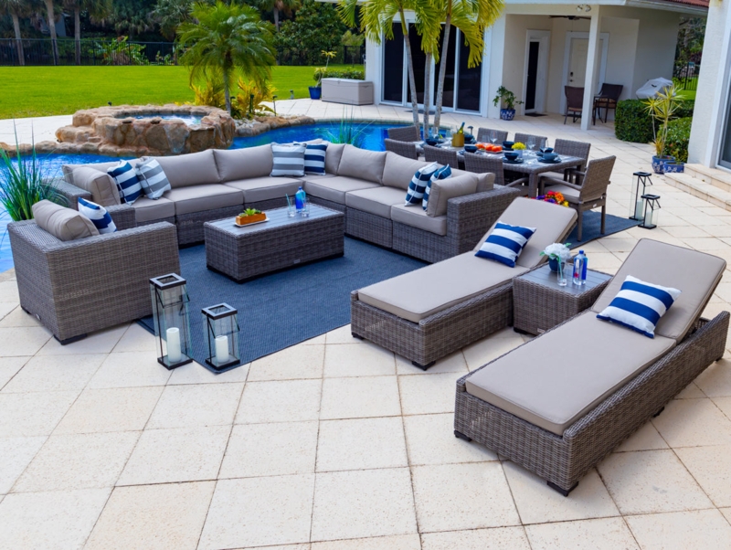 Outdoor Sectional Set Expansive 21-Piece Layout with Blue Accents