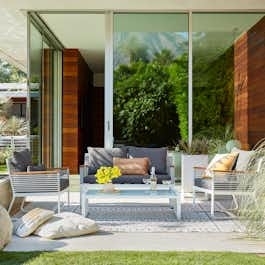 Outdoor Sectional Set L-Shaped with Tapered Legs and Grey Cushions