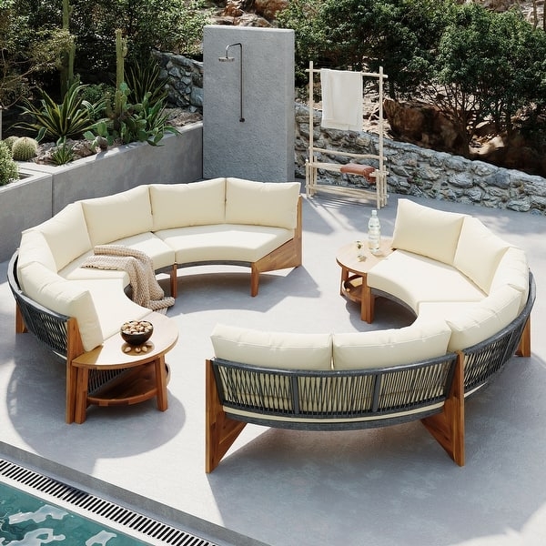 Outdoor Sectional Sofa Curved Silhouette Circular Ottoman Woven Wicker
