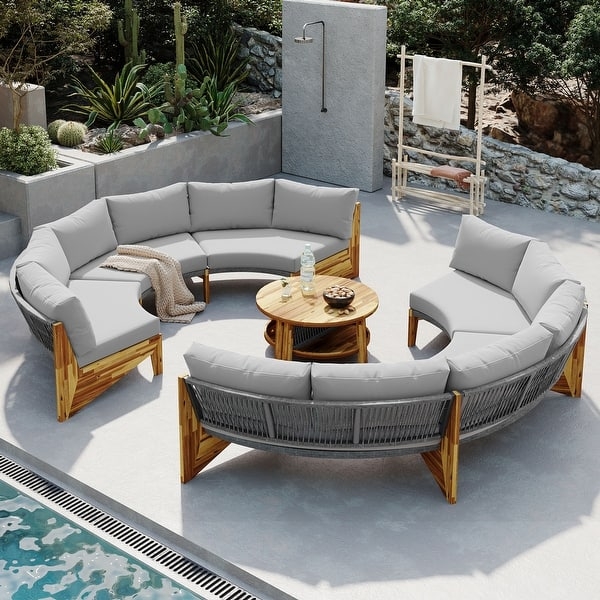 Outdoor Sectional Sofa Half Moon Shape with Curved Woven Back