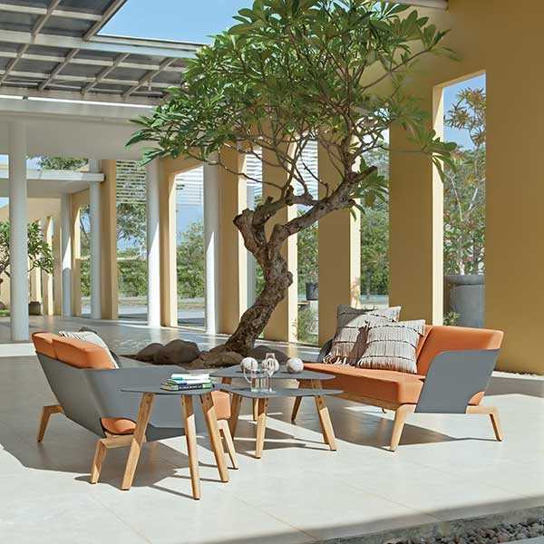 Outdoor Sectional Sofa L-Shaped, Wood Frame Patio Furniture Set