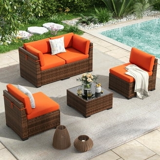 Outdoor Sectional Sofa Set, Wicker Modular, Slanted Back Seating