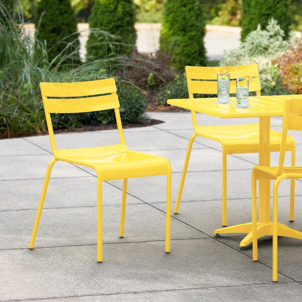 Outdoor Side Chair Slatted Seat Aluminum Minimalist Patio