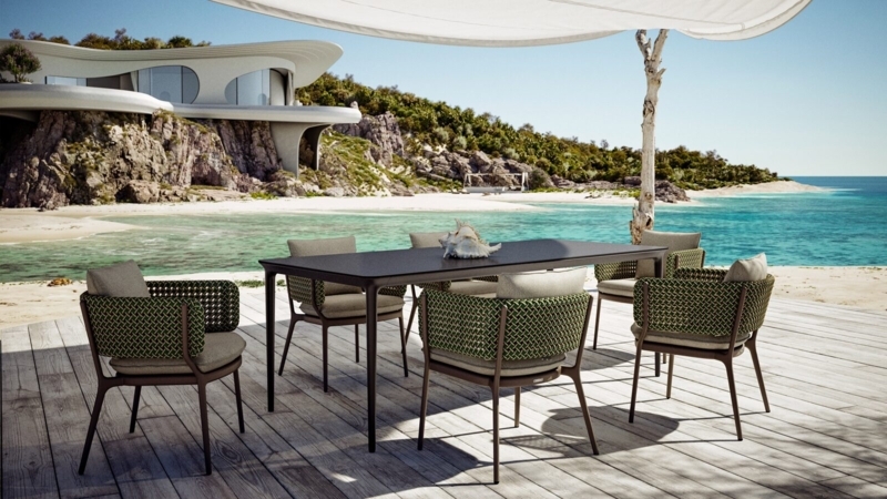 Outdoor Sofa with Low Profile Silhouette for Monochromatic Lounge Design
