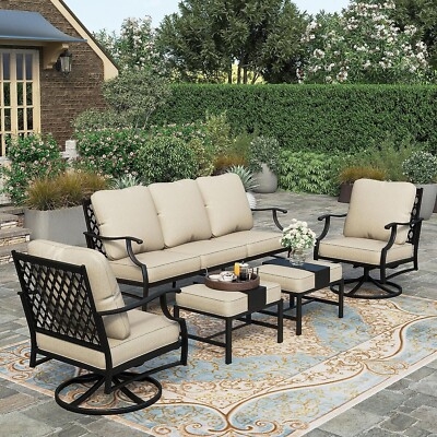 Outdoor Swivel Chair Conversation Set with Matching Ottomans.