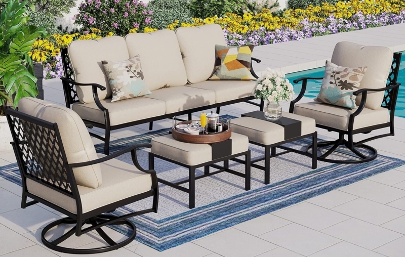 Outdoor Swivel Chair Patio Set with All-Weather Wicker.