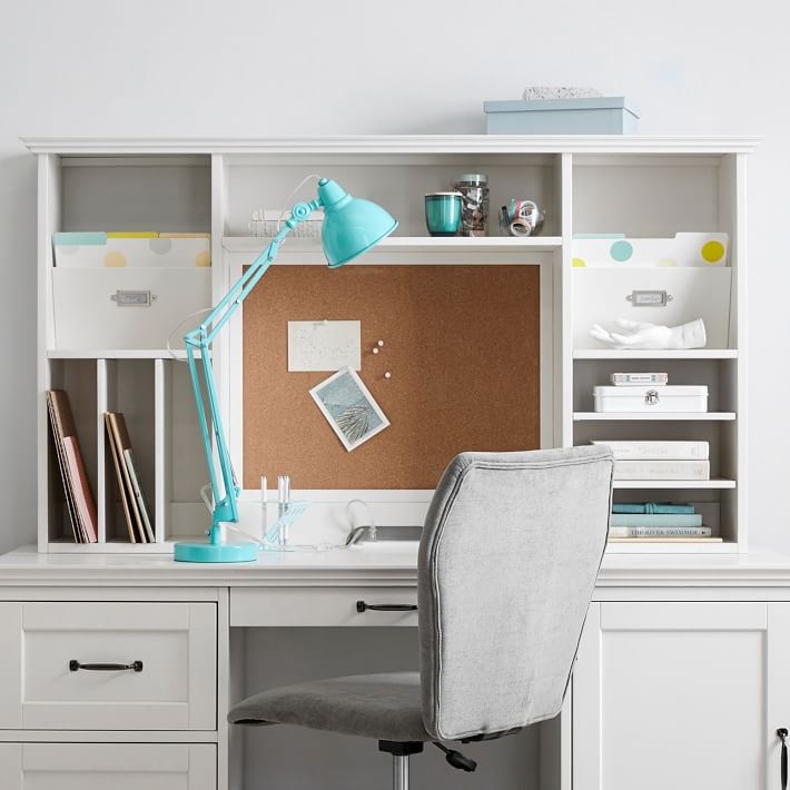 Overhead Desk Hutch, Simply White with Symmetrical Cubbies
