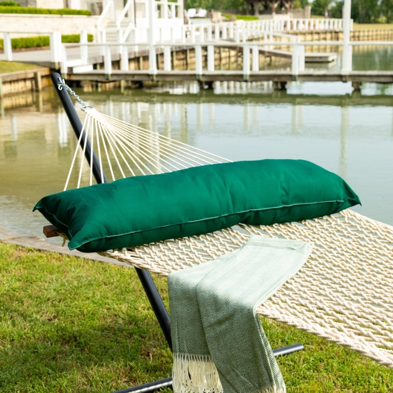 Oversized Pillow, Forest Green Performance Fabric, Plush Fill for Garden Seating