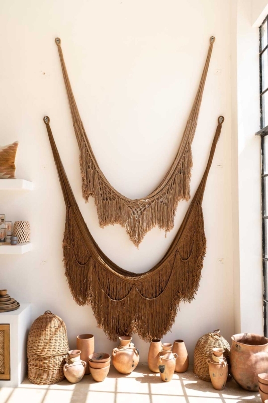 Oversized Woven Hammock with Elaborate Macrame Fringe for Beach