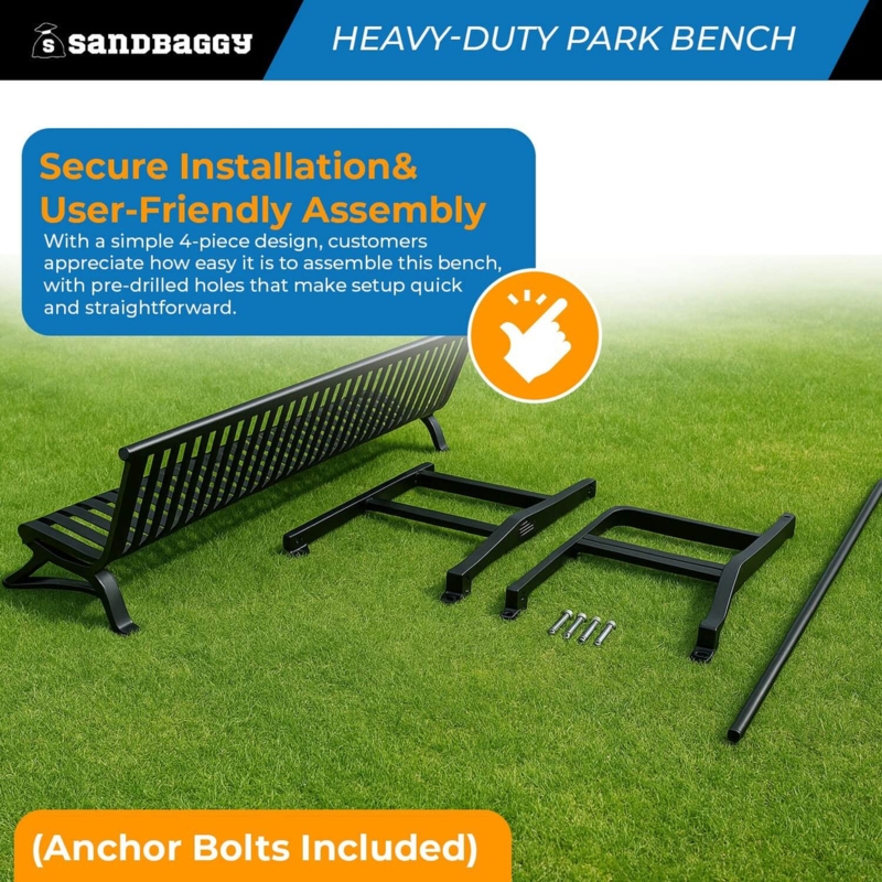 Park Bench Arched Back Slatted Metal Curved Arms Commercial Heavy Duty