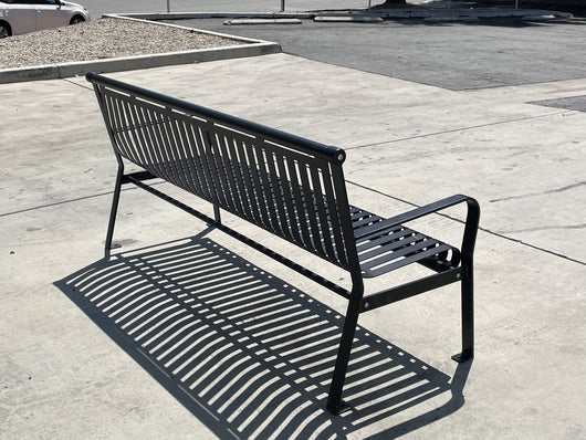Park Bench, Commercial Grade, Triple Leg Base, Black Metal