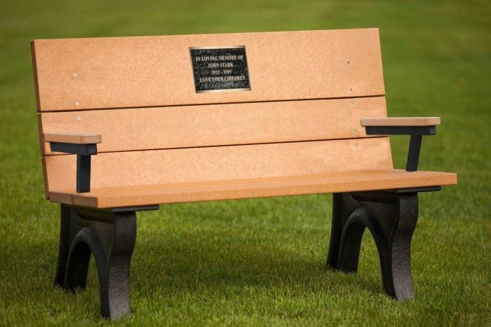 Park Bench Featuring Memorial Plaque: Forest Green Slats Traditional Seat