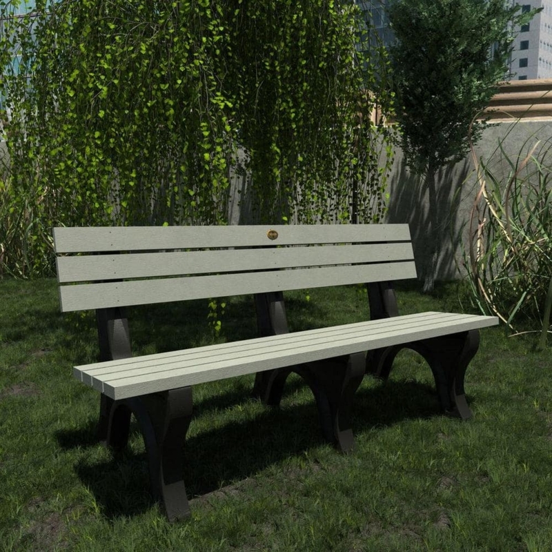 Park Bench Gray Contoured Slats Plastic Composite Weather Resistant