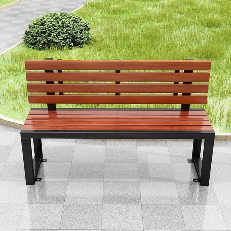 Park Bench Reinforced Frame Metal Wood Slats Industrial Garden Seat