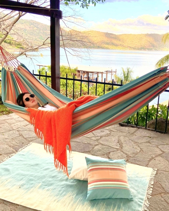 Pastel Striped Hammock with Hand-Knotted Boho Fringe