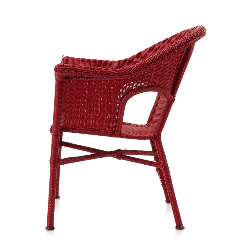 Patio Armchair Red Woven Finish Bucket Seat Mid Century Modern Retro