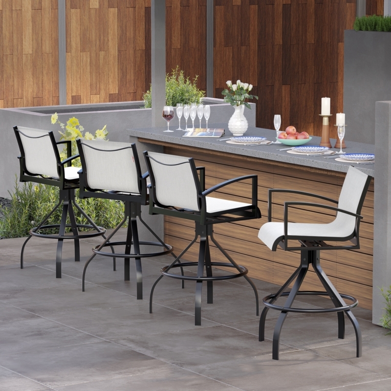 Patio Bar Stool Swivel Base All Weather Mesh Dark Brown Poolside