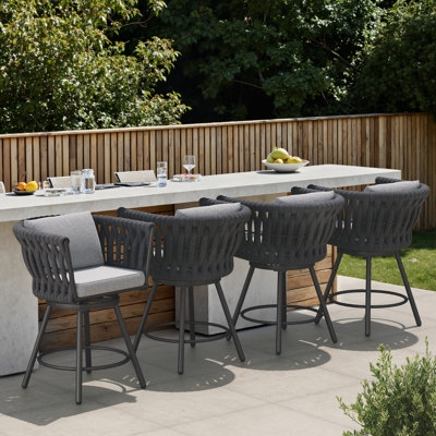 Patio Bar Stool Woven Mesh Seat High Top Design All Weather Brown