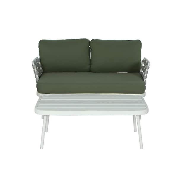 Patio Chair Pair Slat Back Frame, Green Metal Modern Green Patio Chairs