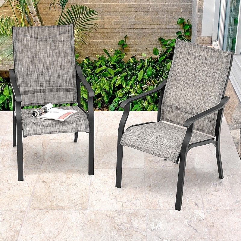Patio Chair Set: 2 Armless Metal Vertical Slat Back Farmhouse Style