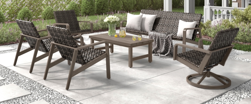 Patio Chair Set Cushionless Charcoal Weave Contemporary Curved Back