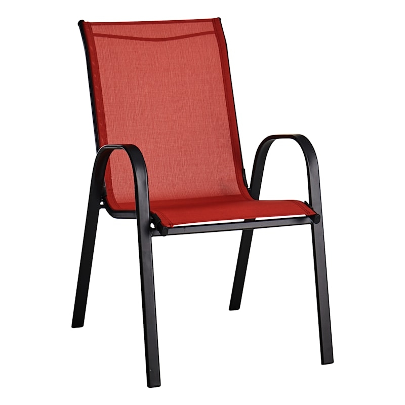 Patio Chair Stackable Red Sling Seat Modern Metal Garden Seating