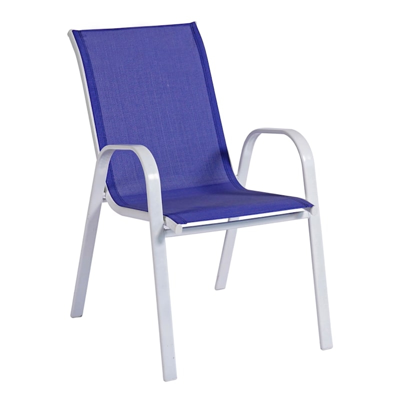 Patio Chair Stackable White Frame Cobalt Blue Mesh Sling