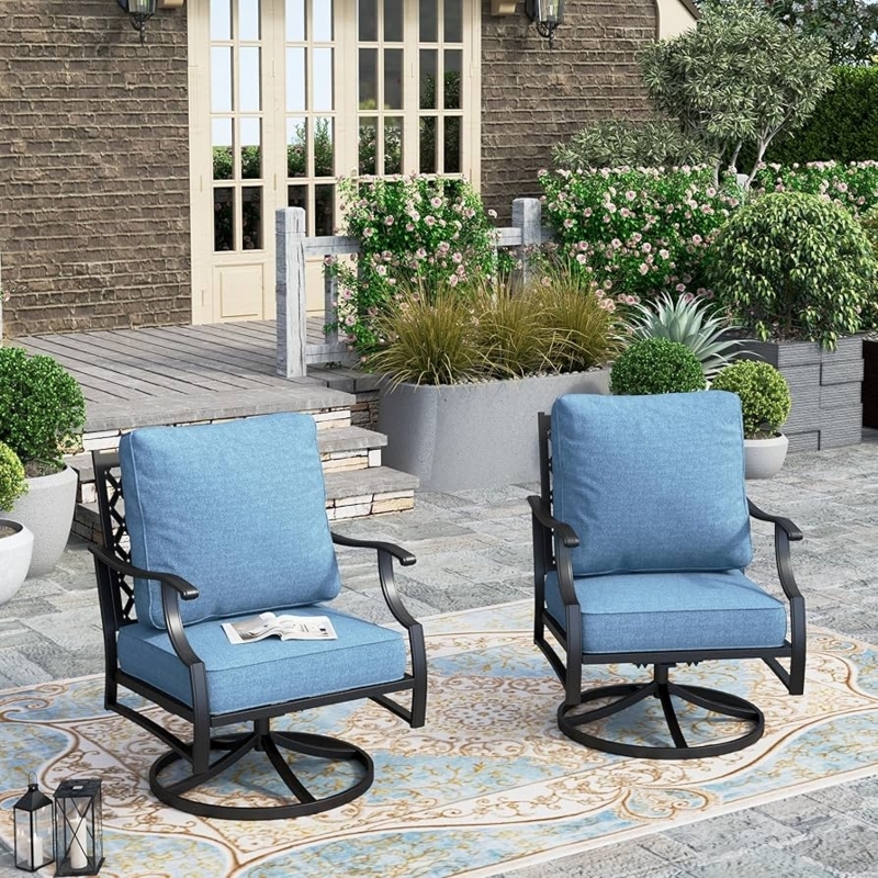 Patio Chair Swivel Base Metal Frame with Lattice Back Design