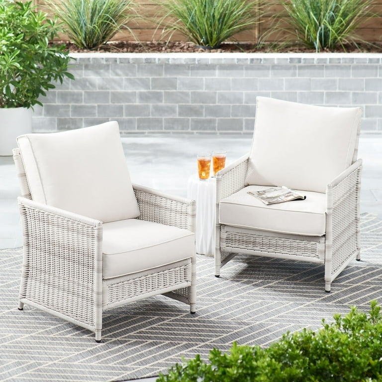 Patio Chair White Wicker Contrast Legs Barrel Silhouette Coastal Style