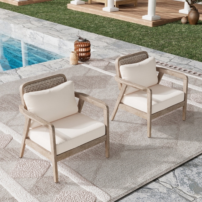 Patio Club Chair: Cozy Natural Wood Slat Back Design Deep Seating