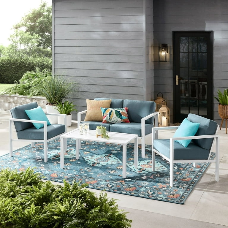 Patio Conversation Set 4-Piece Minimalist Metal Frame Track Arms