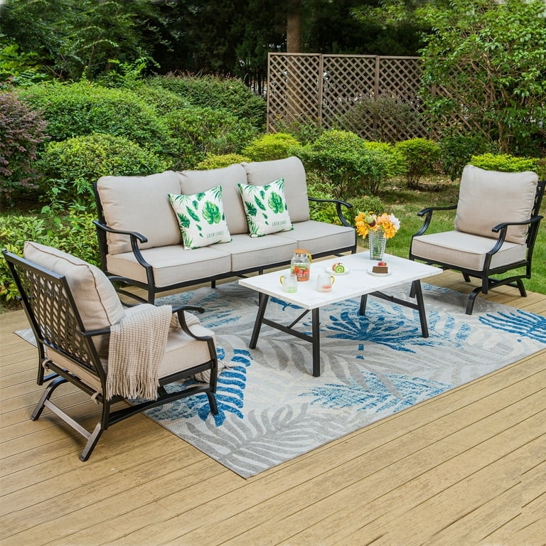 Patio Conversation Set 5 Person Black Metal with Thick Box Cushions