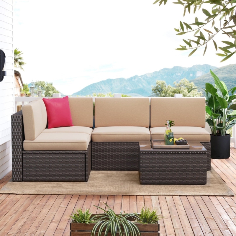 Patio Conversation Set 5-Piece Glass Top High Back
