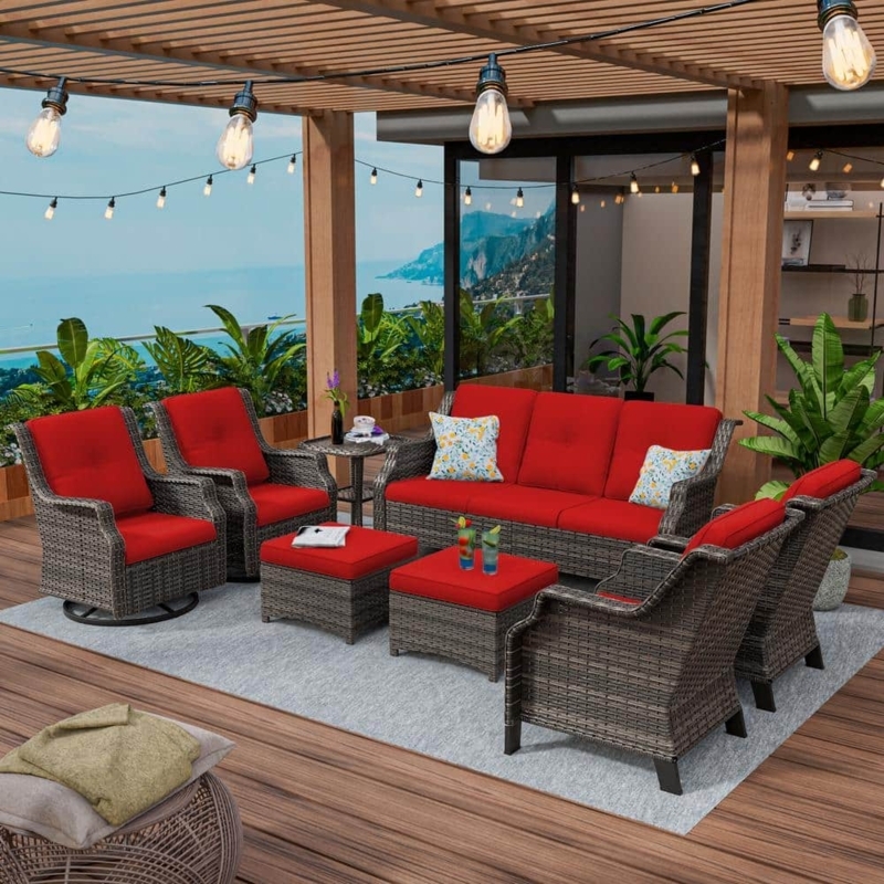Patio Conversation Set 8-Piece Modular Espresso Wicker U-Shaped Layout
