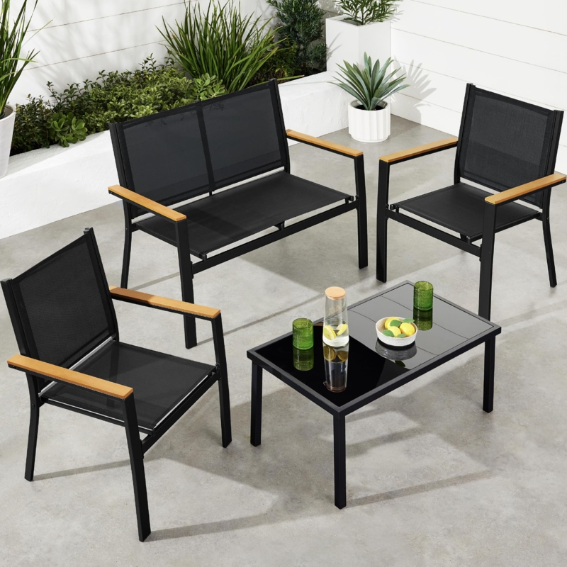 Patio Conversation Set All-Black Mesh Seating & Metal Frame