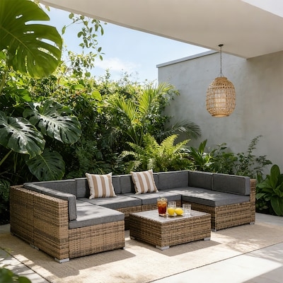 Patio Conversation Set Black Wicker Glass Top Compact Footprint