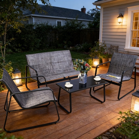 Patio Conversation Set Breathable Mesh Seating, Minimalist Metal Charcoal