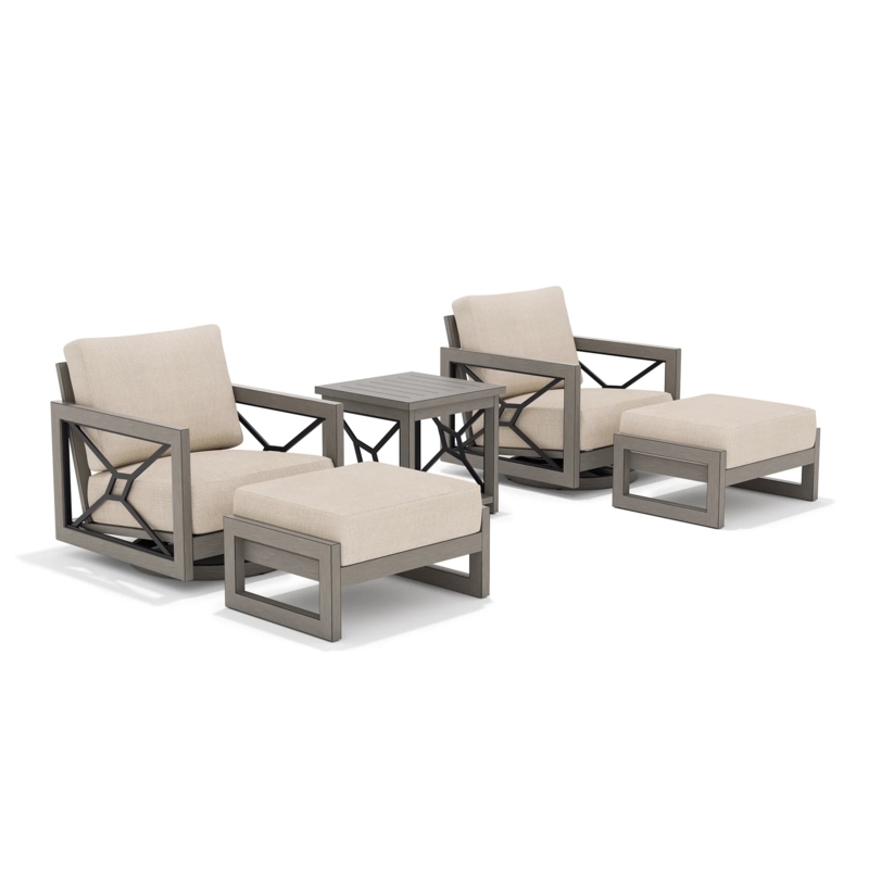 Patio Conversation Set Charcoal Gray Upholstery Aluminum Swivel Chairs
