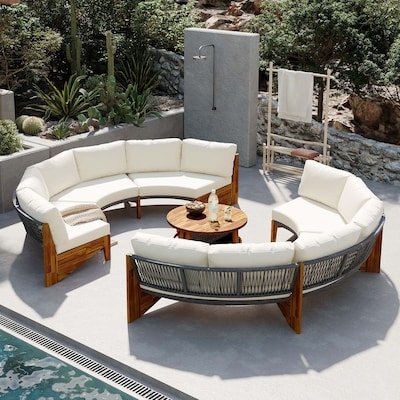 Patio Conversation Set Charcoal Metal Sectional with Slatted Table