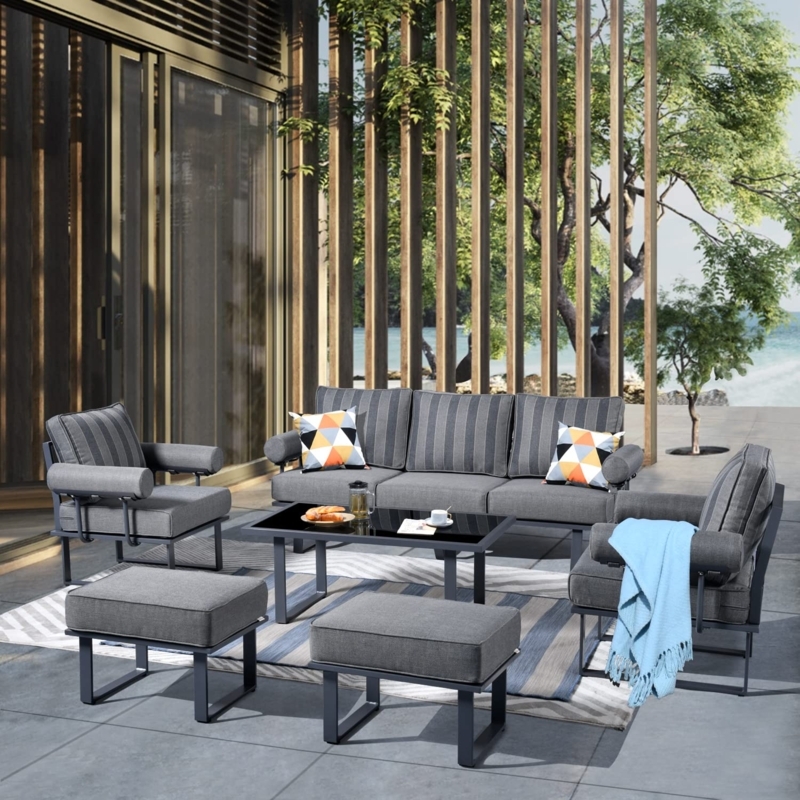 Patio Conversation Set Contemporary Metal Patio Furniture Grey Striped