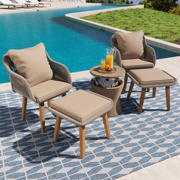 Patio Conversation Set Cool Bar Table Two Tone Wood Outdoor Seating