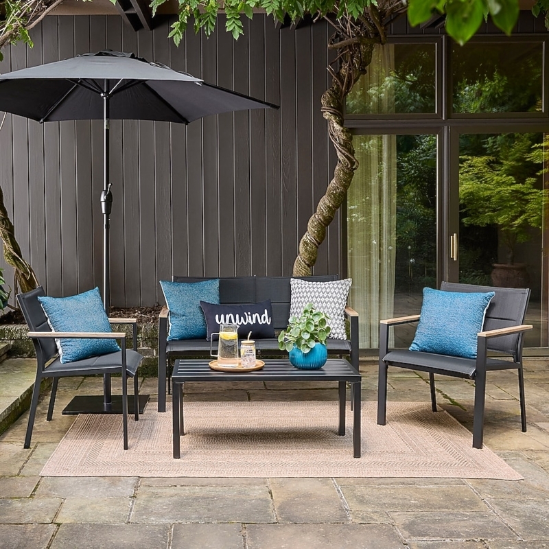 Patio Conversation Set Cream Cushions & Black Frame Contrast