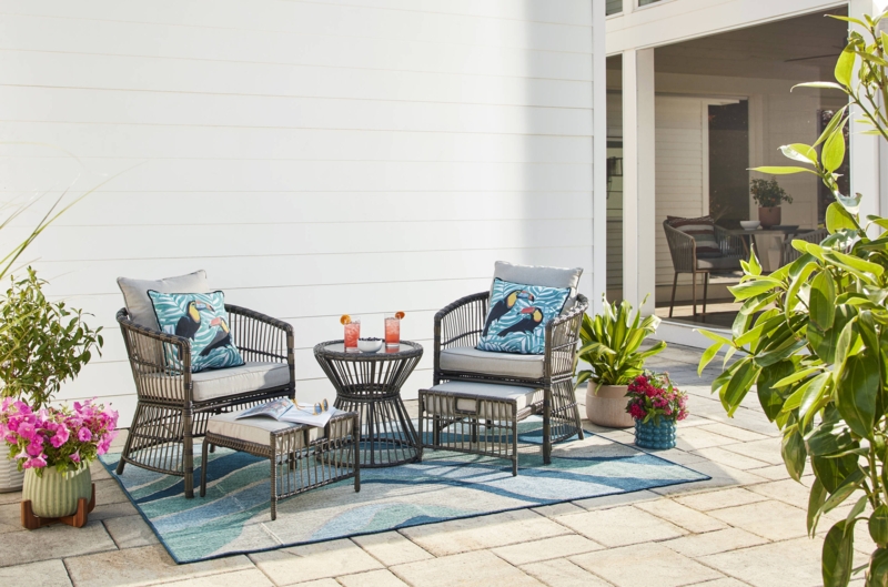 Patio Conversation Set Dark Mixed Material Wicker Slim Metal Legs