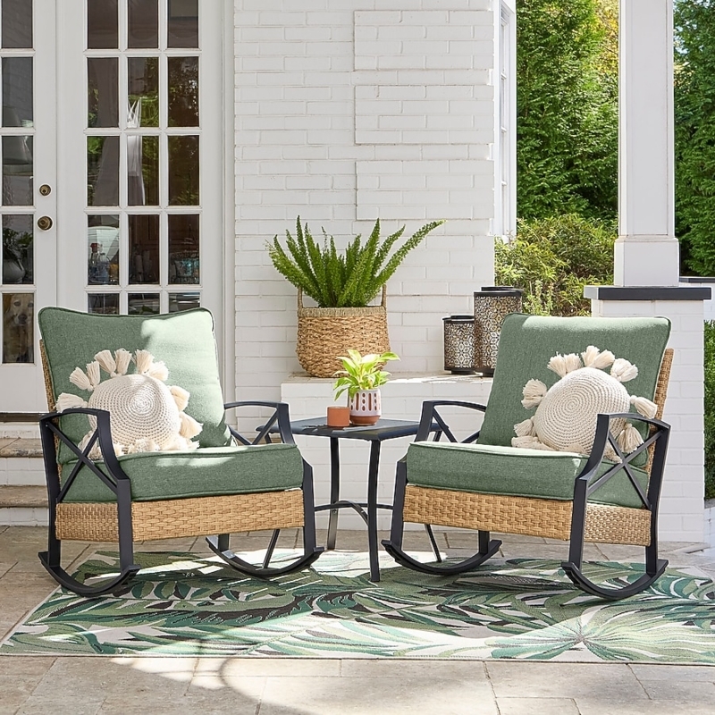 Patio Conversation Set Espresso Wicker Green Cushions Small Space