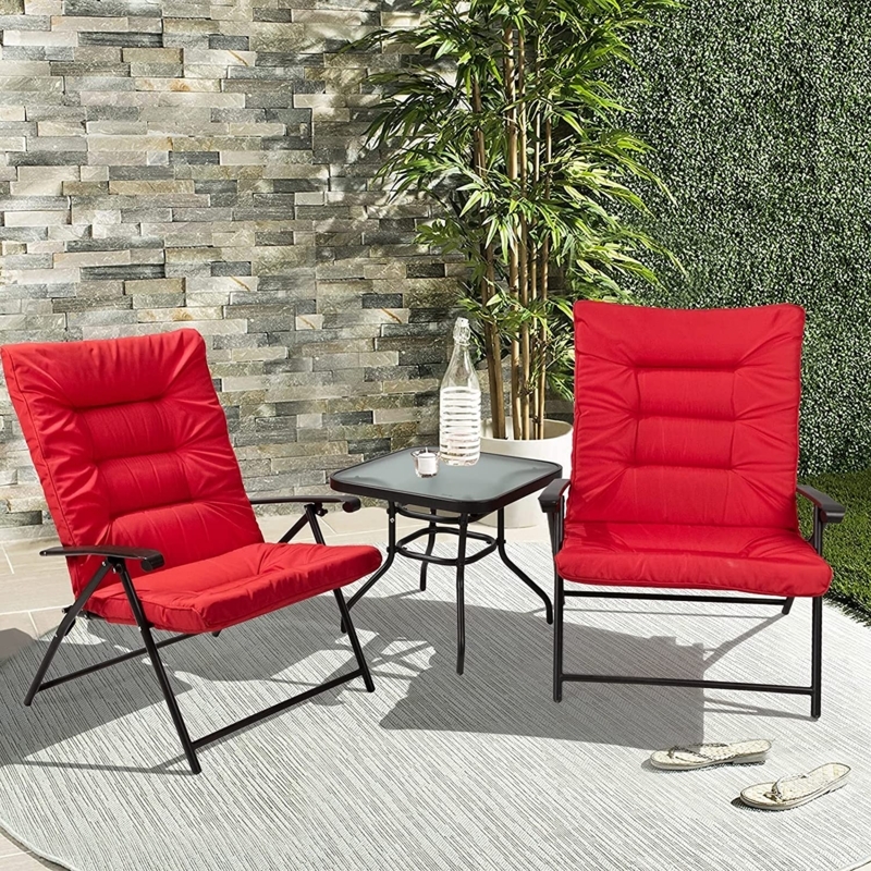 Patio Conversation Set Folding Metal Frame Adjustable Reclining Deck
