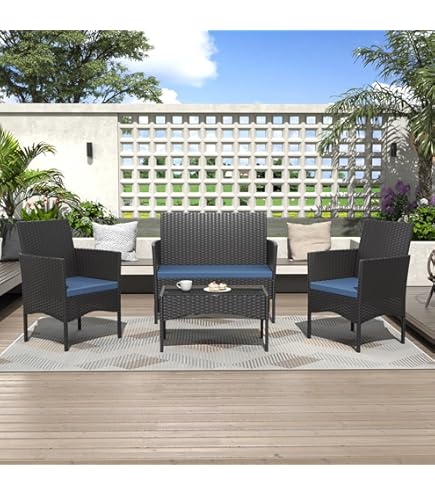 Patio Conversation Set Gray Wicker with Ergonomic Curved Backrest Chairs