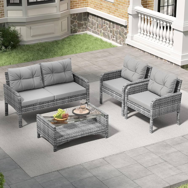 Patio Conversation Set: Grey Wicker with Integrated Storage Shelf