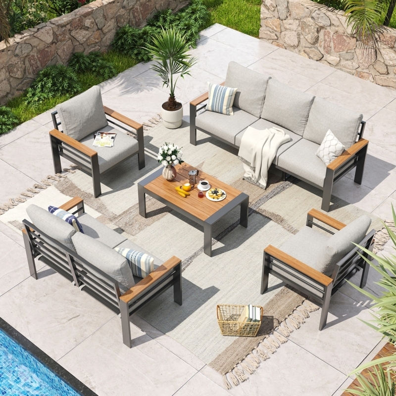Patio Conversation Set Minimalist Black Metal Frame Design.